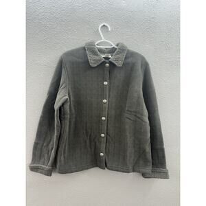 Freeport Studio Womens Berber Trim Fleece Jacket Size Medium Brown Button Up NWT